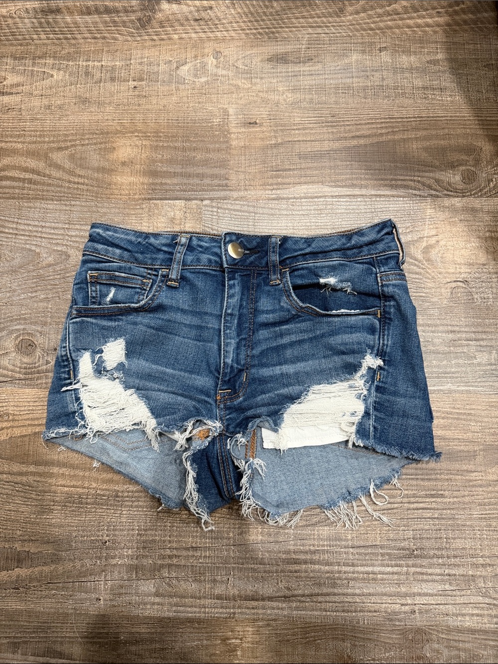 American Eagle Outfitters Distressed Dark Blue Denim Cutoff Shorts